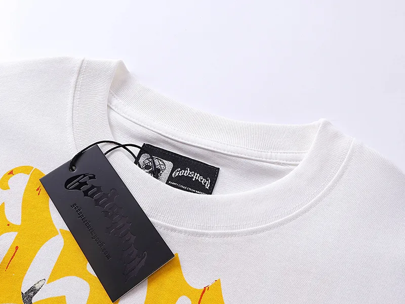 3011# P110 Real shot Godspeed American fashion rock street retro loose printed cotton short sleeves Fabric: 240g 32 count fine cotton double yarn pure cotton Color: off-white Size: S M L XL