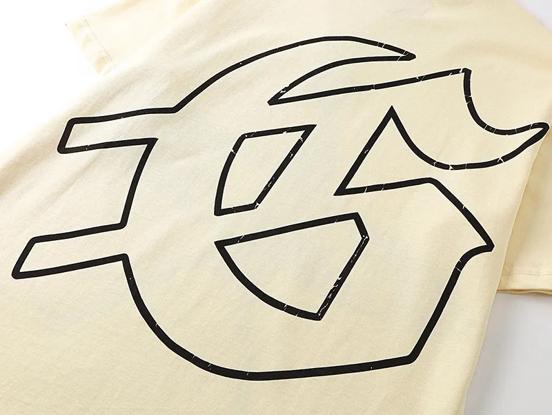 3025# P110 Real shot Godspeed American fashion rock street retro loose printed cotton short sleeves Fabric: 240g 32 count fine cotton double yarn pure cotton Color: off-white apricot Size: S M L XL