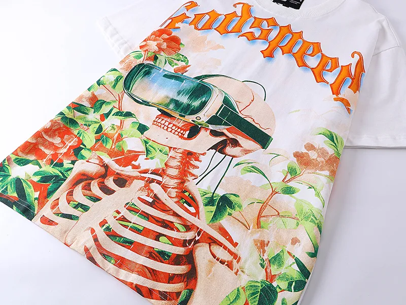 3009# P110 Real shot Godspeed American fashion rock street retro loose printed cotton short sleeves Fabric: 240g 32 count fine cotton double yarn pure cotton Color: off-white Size: S M L XL