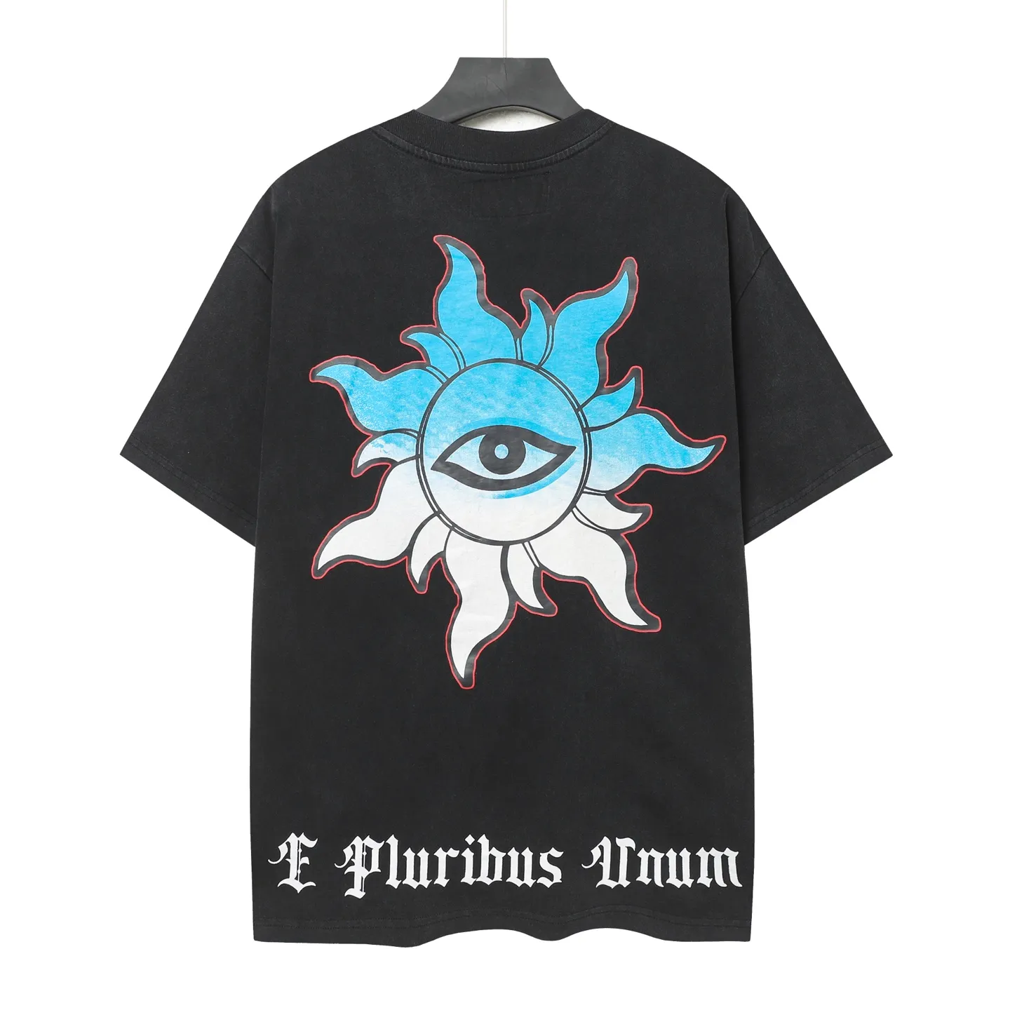 6085# washed black｜P116 Godspeed cross-border American rock and roll street washed retro style short-sleeved T (craft printing) fabric (fabric): 32 count combed double yarn 250 grams weight code (size): S-M-L-XL color (colour): washed black 👉 👉