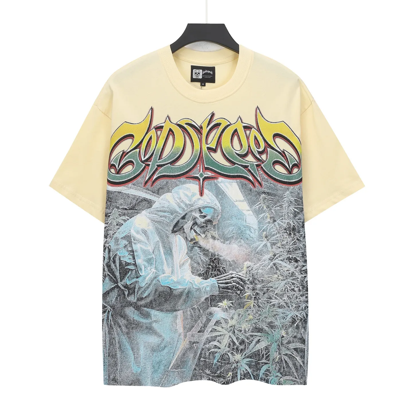 5111#apricot I P106 Godspeed cross-border American rock and roll street washed retro style short-sleeved T (craft printing) fabric (fabric) 32 counts combed double yarn 240 grams weight code number (size): S-M-L-XL color (colour): apricot