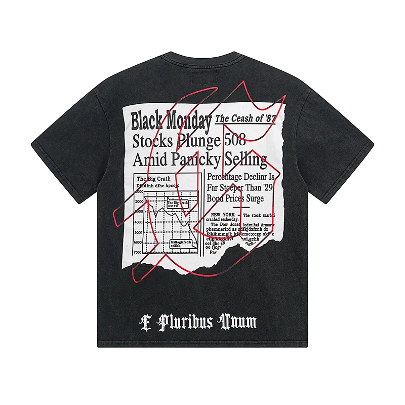 1079# P126 Washed Black Real Shot Godspeed American Fashion Rock Street Retro Washed Distressed Printed Pure Cotton Short Sleeves Fabric: 250g 32 Count Fine Cotton Double Yarn Pure Cotton Color: Washed Black Size: S M L XL