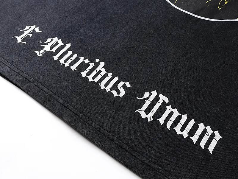 1083# P126 Washed Black Real Shot Godspeed American Fashion Rock Street Retro Washed Distressed Printed Cotton Short Sleeves Fabric: 250g 32 Count Fine Cotton Double Yarn Pure Cotton Color: Washed Black Size: S M L XL