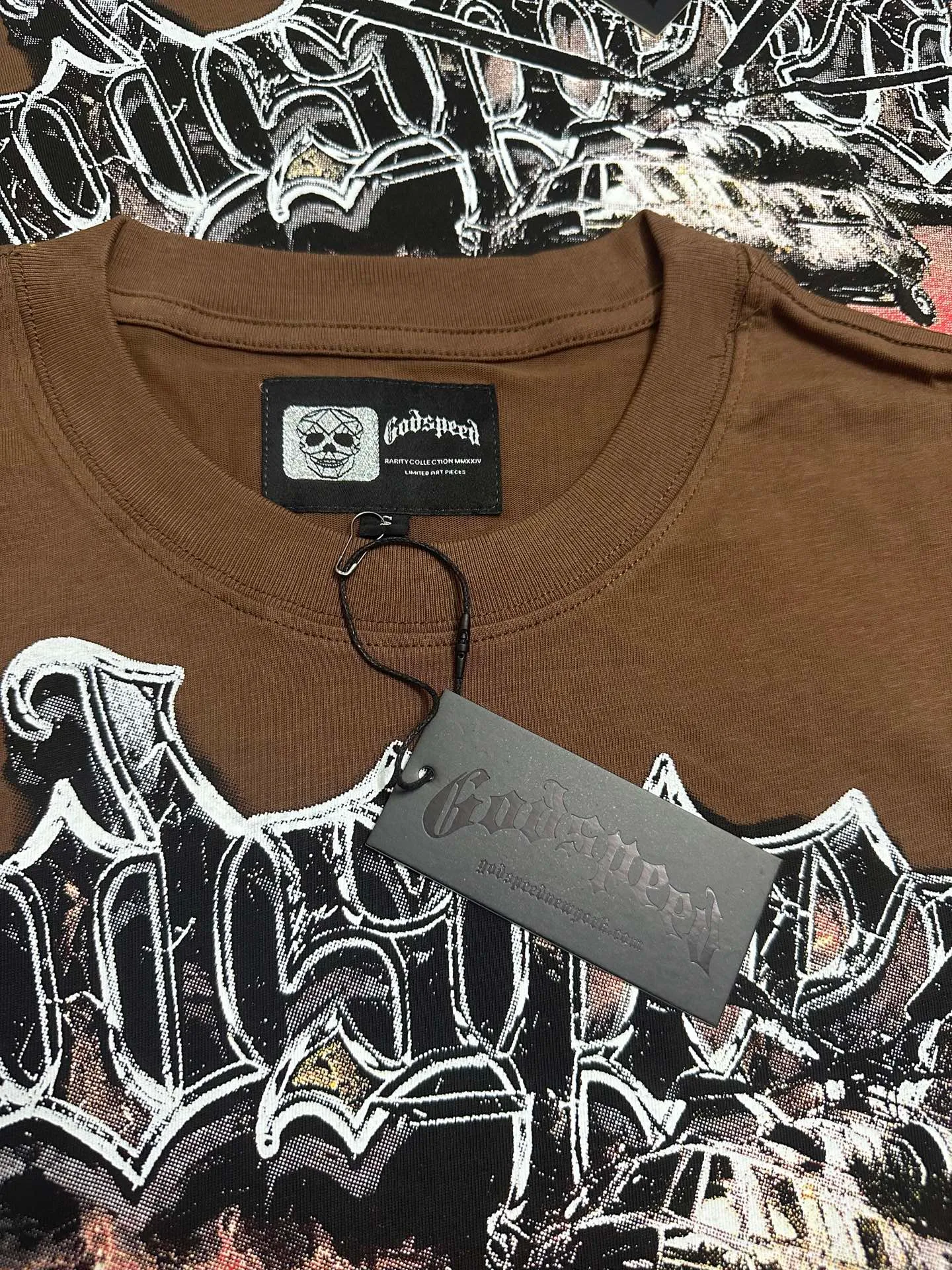 5127#coffee P106 Real shot in stock (exclusive new style) Los Angeles wildfire🔥 scene Godspeed cross-border American rock and roll street wash retro style short-sleeved T (craft printing) fabric (fabric): 32 count combed double yarn 240 grams weight code number (size): S-M-L-XL color (colour): brown