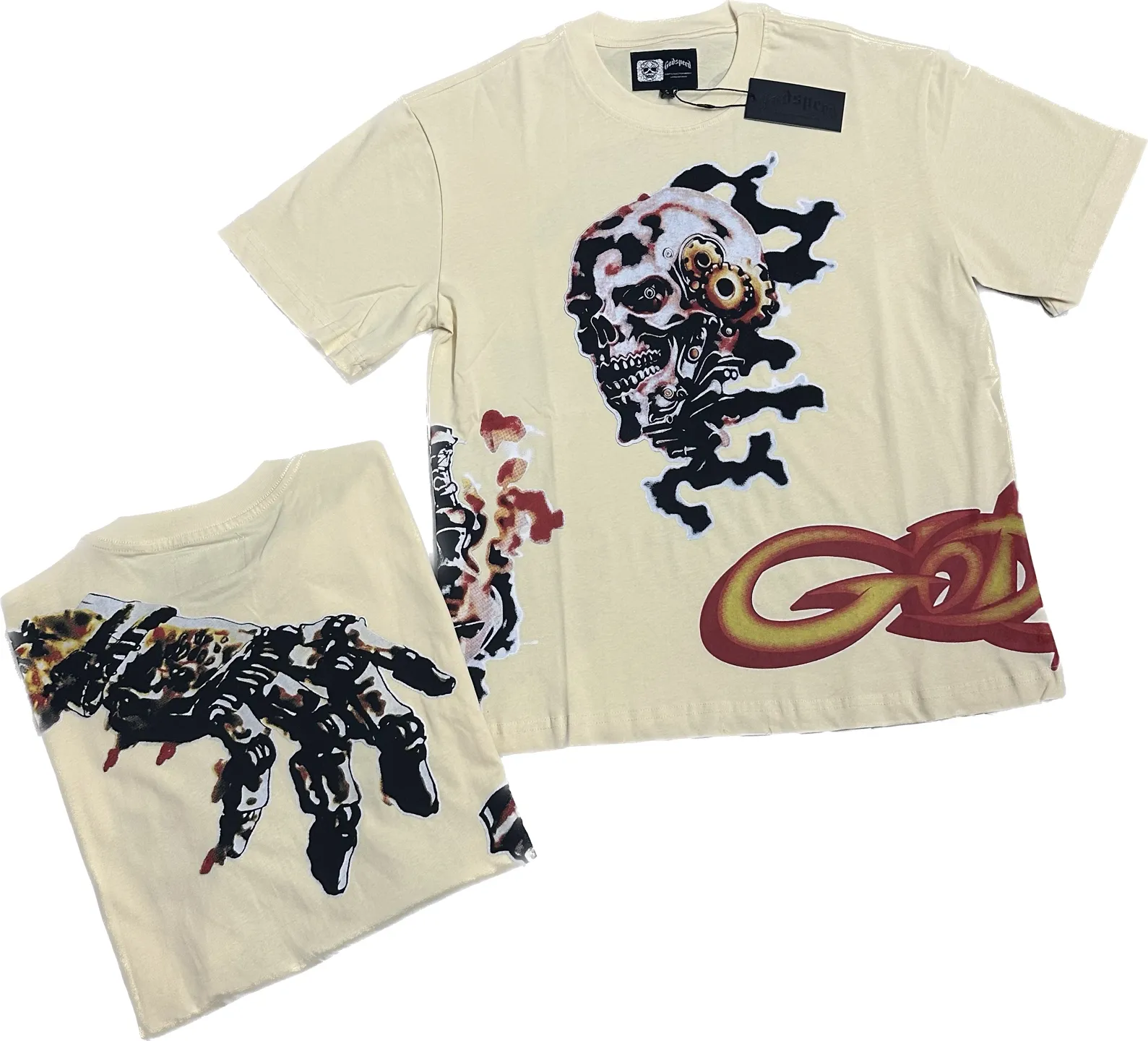 5315#｜Apricot I P104 Godspeed cross-border American rock and roll street washed retro style short-sleeved T (craft printing) fabric (fabric) 32 counts combed double yarn 240 grams weight code number (size): S-M-L-XL color (colour): apricot