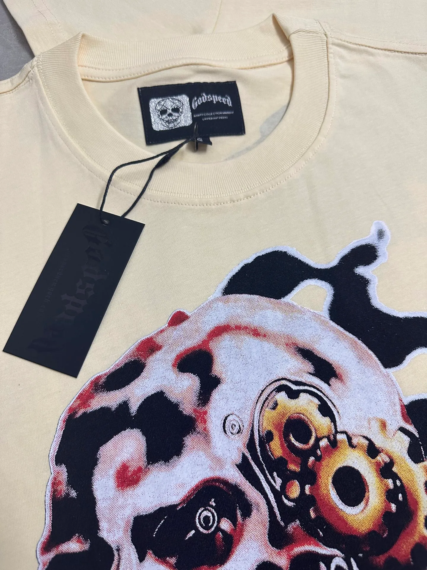 5315#｜Apricot I P104 Godspeed cross-border American rock and roll street washed retro style short-sleeved T (craft printing) fabric (fabric) 32 counts combed double yarn 240 grams weight code number (size): S-M-L-XL color (colour): apricot