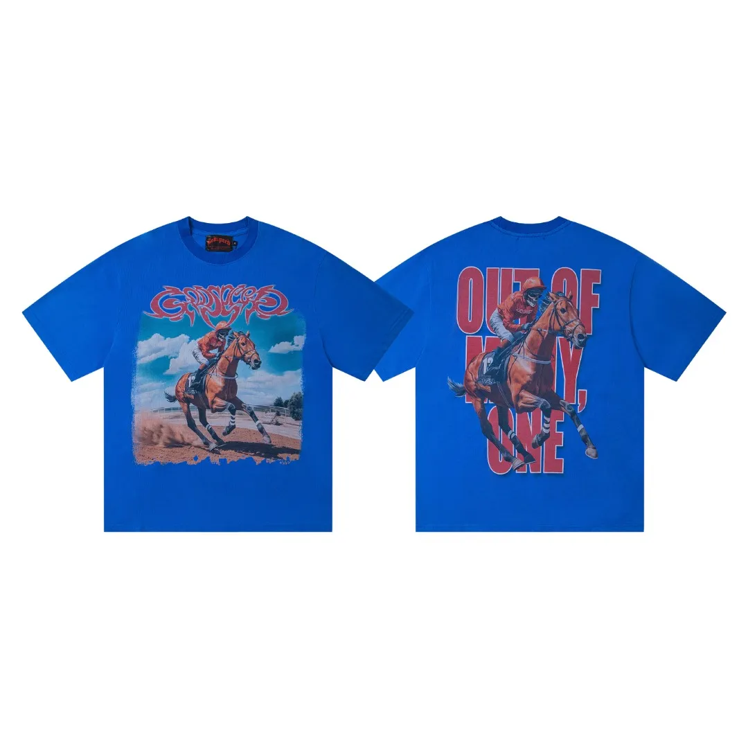 G26# GodSpeed ​​White Ink Direct Print Short Sleeve S-XL Blue (Washed) P126