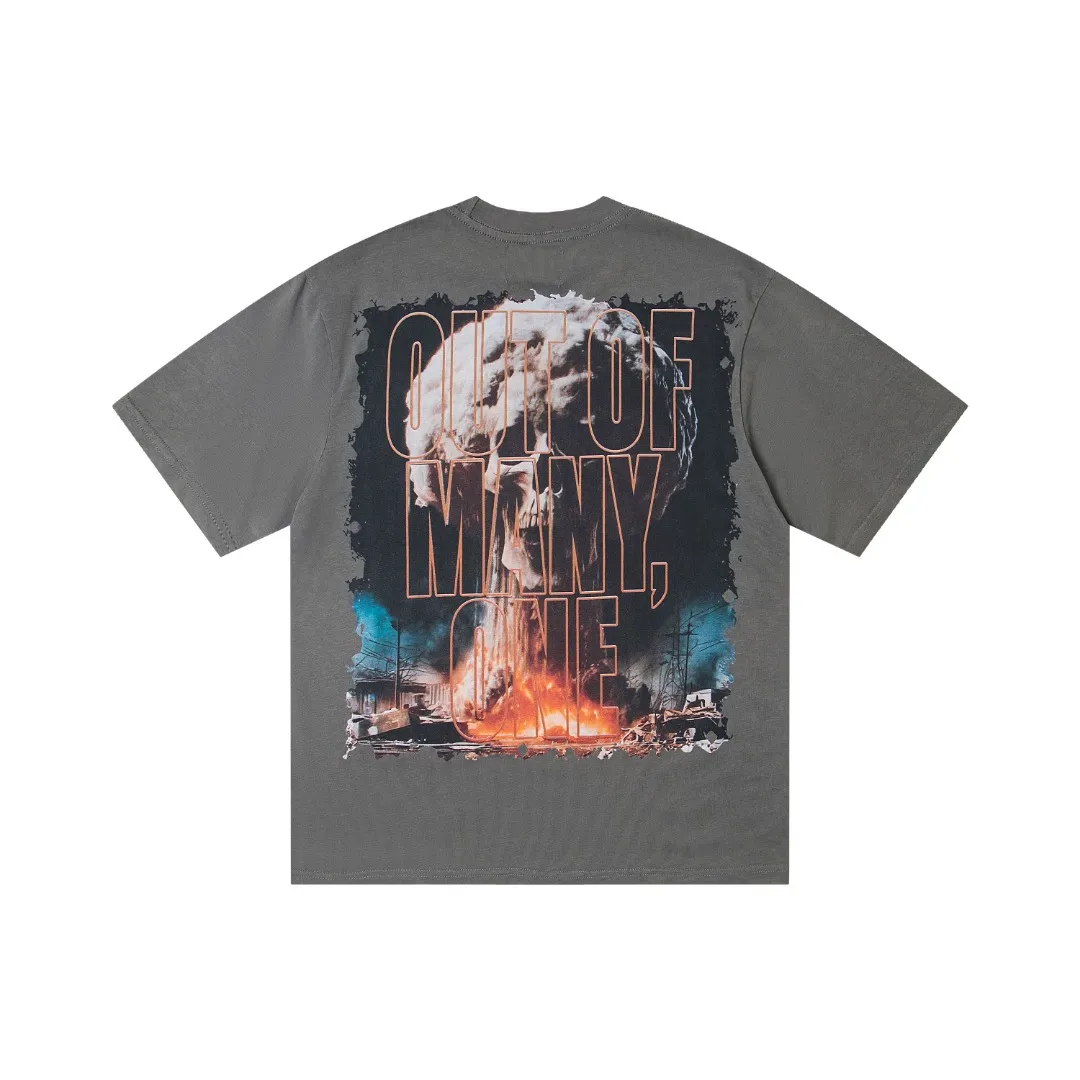 G27# GodSpeed ​​white ink direct spray washed short-sleeved S-XL size gray (washed) P126