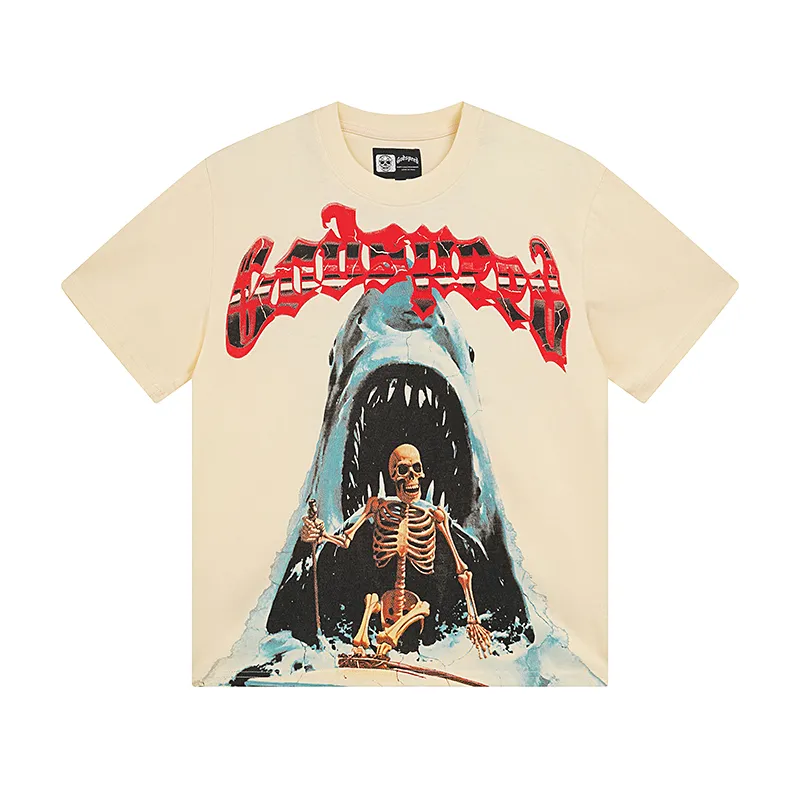 3035# P110 Real shot Godspeed American fashion rock street retro loose printed cotton short sleeves Fabric: 240g 32 count fine cotton double yarn pure cotton Color: off-white apricot Size: S M L XL
