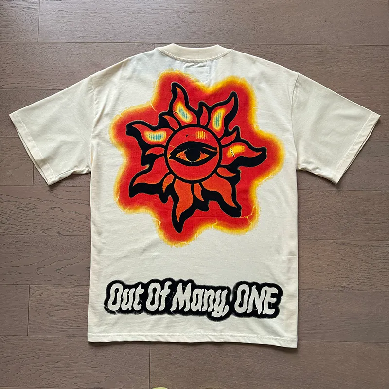 3035# P110 Real shot Godspeed American fashion rock street retro loose printed cotton short sleeves Fabric: 240g 32 count fine cotton double yarn pure cotton Color: off-white apricot Size: S M L XL