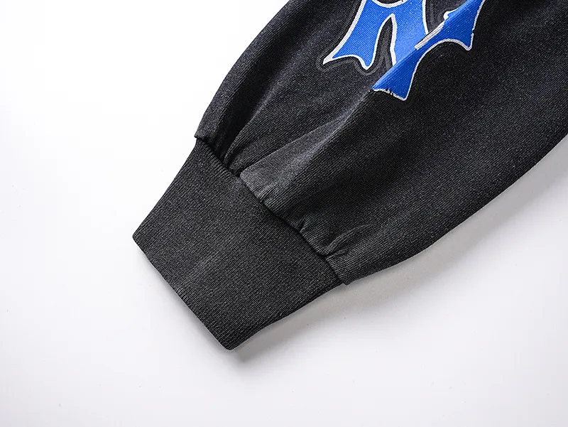 1157# P160 Real shot of Godspeed American fashion street retro washed and distressed pure cotton long T. Fabric: 270g 32 count fine cotton double yarn pure cotton Color: washed black Size: S M L XL