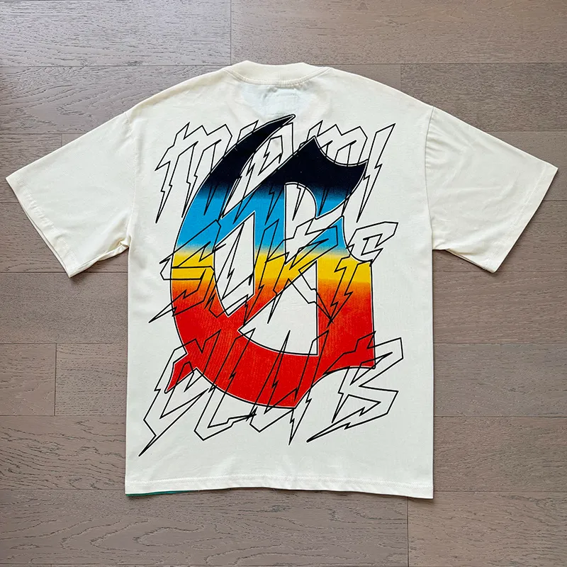 3117# P106 Real shot Godspeed American fashion rock street retro loose printed cotton short sleeves Fabric: 240g 32 count fine cotton double yarn pure cotton Color: apricot white Size: S M L XL