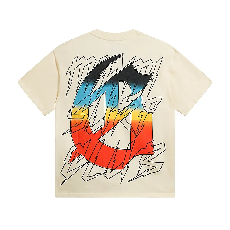 3117# P106 Real shot Godspeed American fashion rock street retro loose printed cotton short sleeves Fabric: 240g 32 count fine cotton double yarn pure cotton Color: apricot white Size: S M L XL