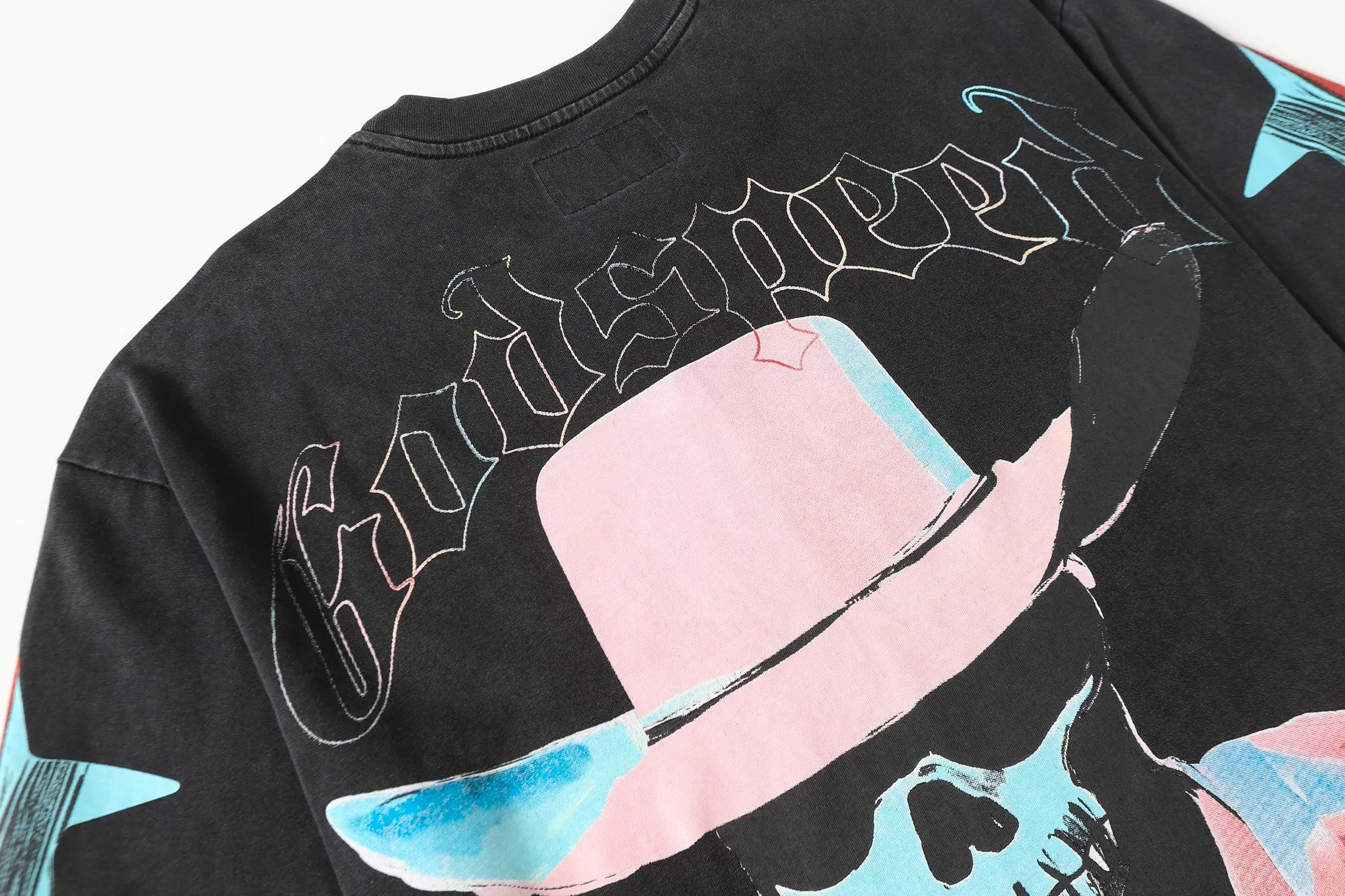 6097#washed black I P116 Godspeed cross-border American rock and roll street washed retro style short-sleeved T (craft printing) fabric (fabric): 32 count combed double yarn 250 grams weight code number (size): S-M-L-XL color (colour): washed black