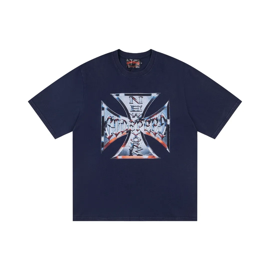 G68# GodSpeed ​​white ink direct spray washable short sleeves S-XL size black red blue P126