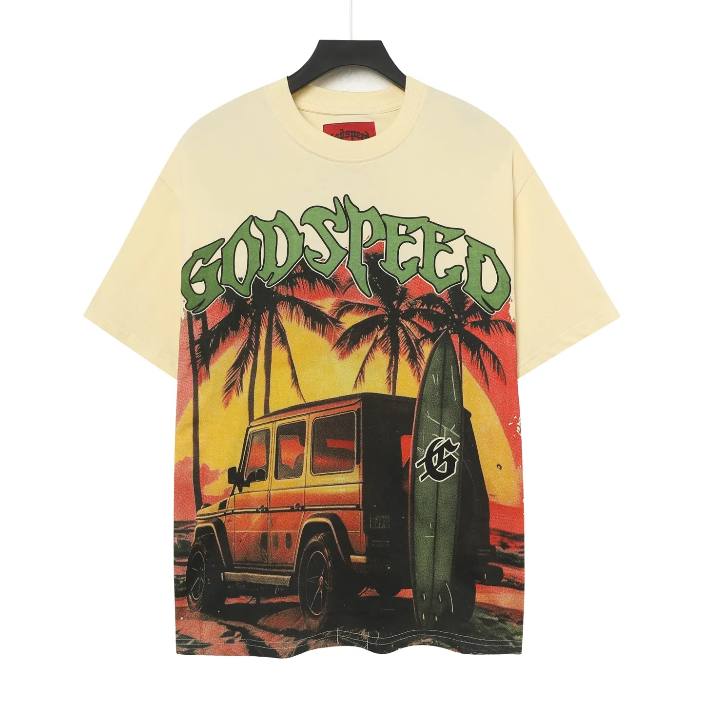 5072#apricot | P104 Godspeed cross-border American rock and roll street washed retro style short-sleeved T (craft printing) fabric (fabric) 32-count combed double yarn 240 grams weight code number (size): S-M-L-XL color (colour): apricot