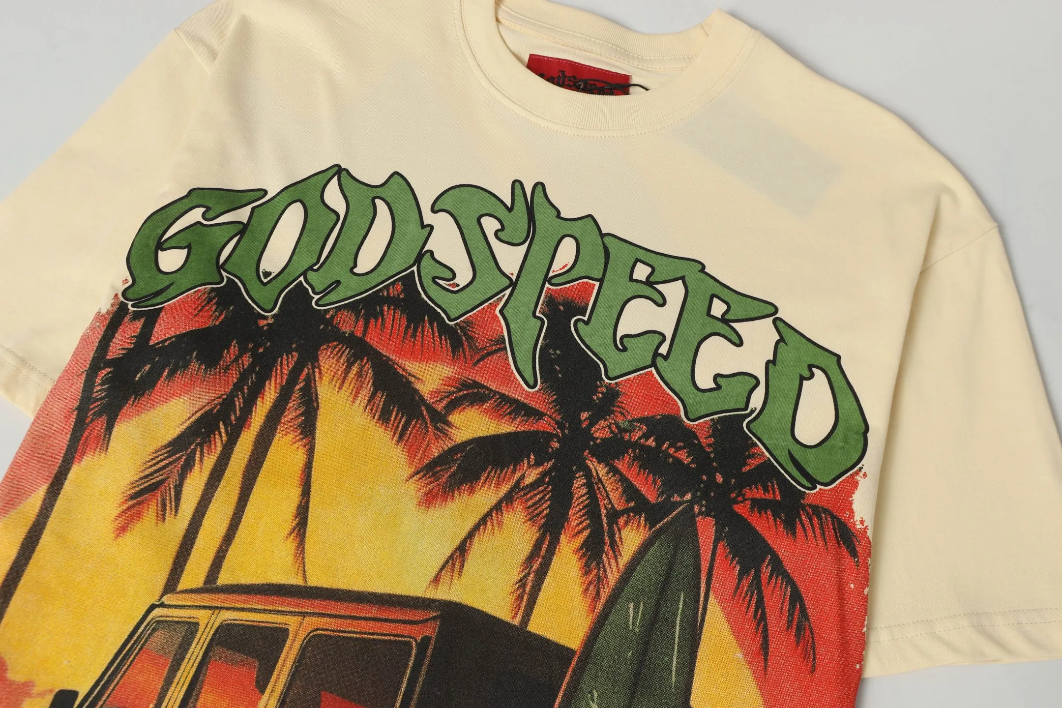 5072#apricot | P104 Godspeed cross-border American rock and roll street washed retro style short-sleeved T (craft printing) fabric (fabric) 32-count combed double yarn 240 grams weight code number (size): S-M-L-XL color (colour): apricot