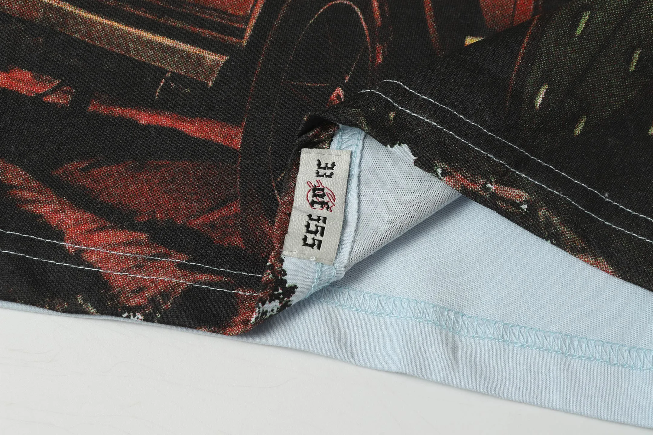 5072# Ice Blue P104 Colored Godspeed cross-border American rock and roll street wash retro style short-sleeved T (craft printing) fabric (fabric) 32 counts combed double yarn 240 grams weight code number (size): S-M-L-XL color (colour): light blue