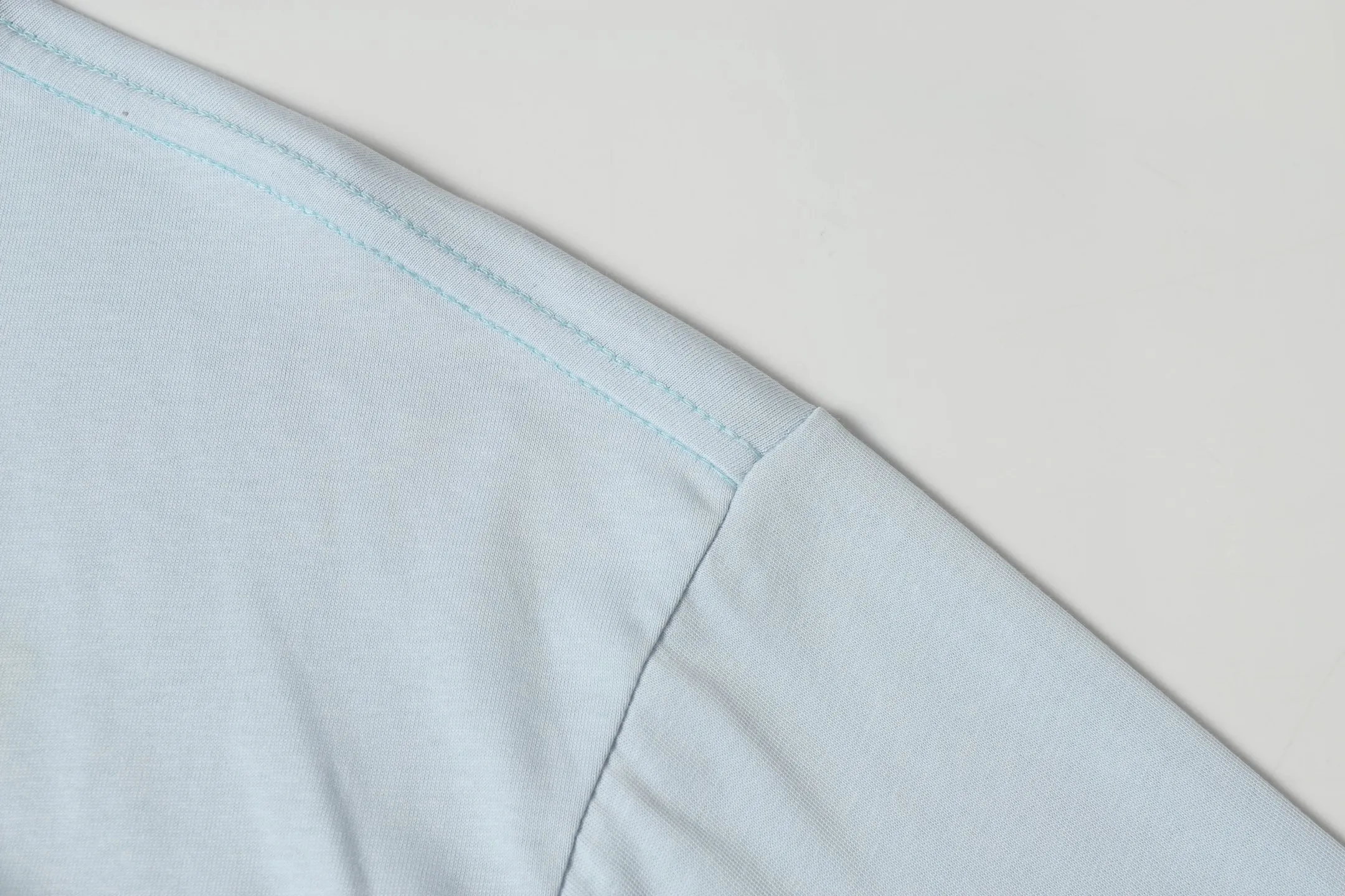 5072# Ice Blue P104 Colored Godspeed cross-border American rock and roll street wash retro style short-sleeved T (craft printing) fabric (fabric) 32 counts combed double yarn 240 grams weight code number (size): S-M-L-XL color (colour): light blue