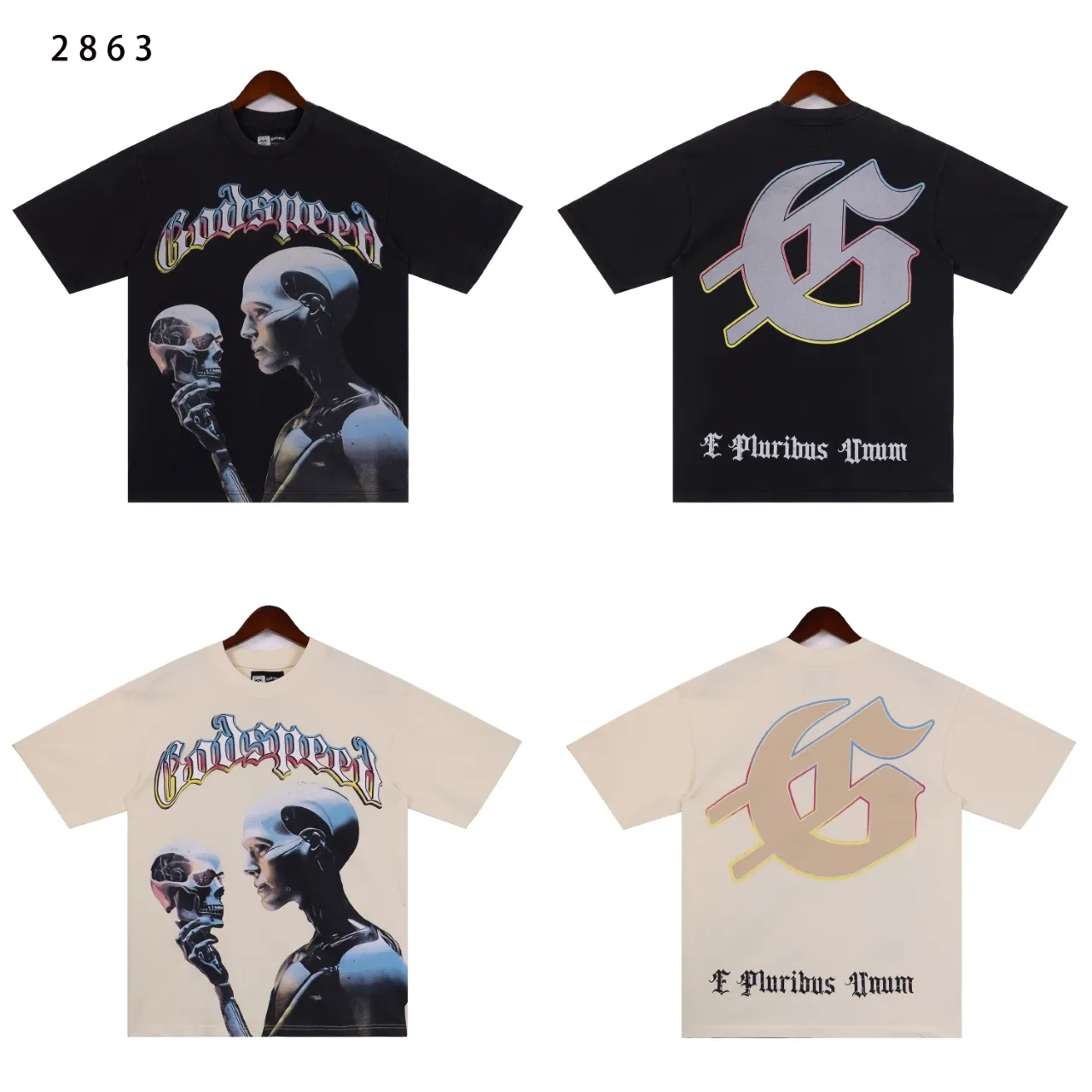Style number: 2863 Fabric: 230g washed black P126 apricot P116 Real shot in stock beautiful trendy Godspeed skull print washed distressed high quality double yarn casual round neck short-sleeved T-shirt for men and women Color; washed black washed apricot Size: S M L XL