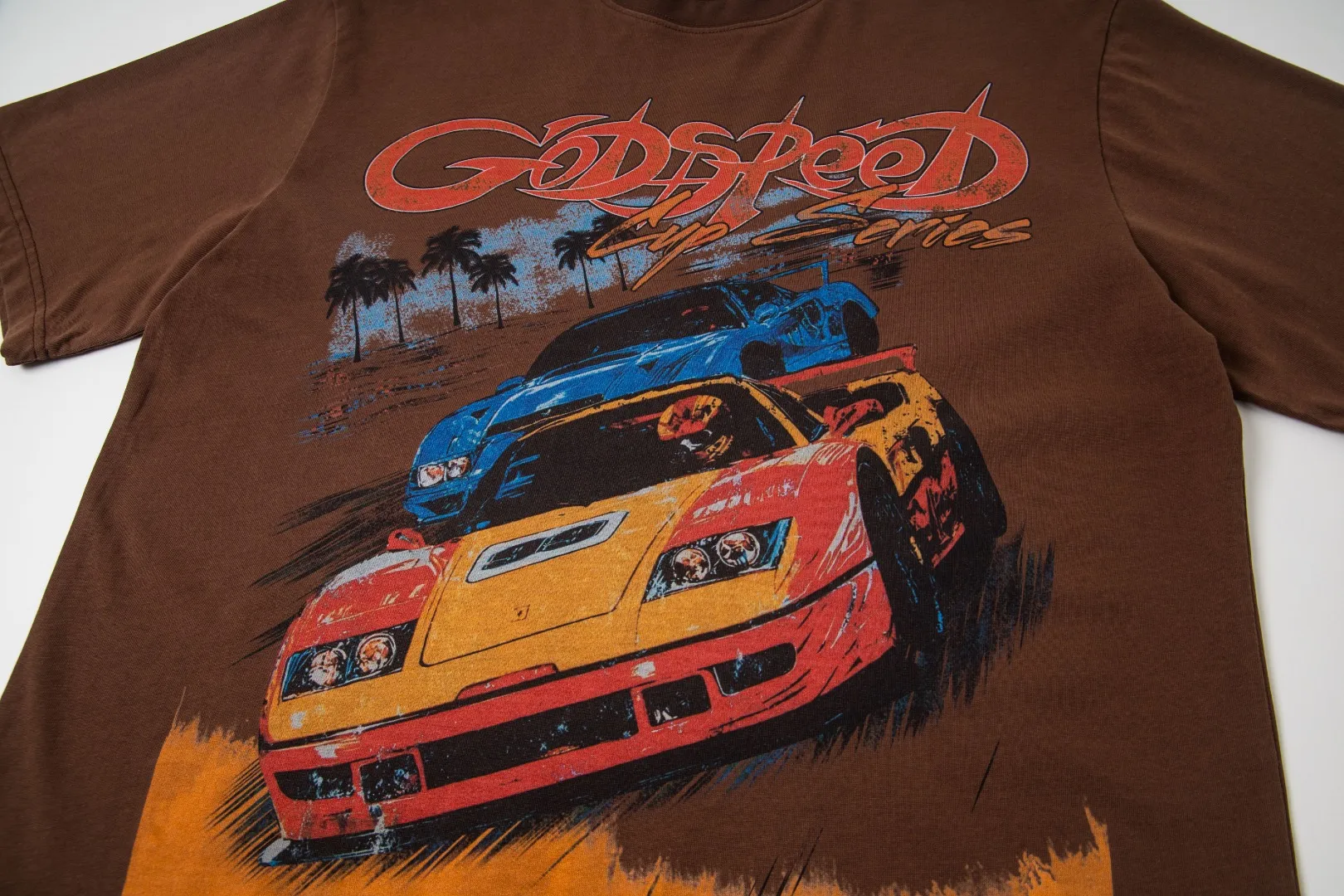 G30# GodSpeed ​​white ink direct spray washed short-sleeved S-XL size black (washed) P126 brown (washed) P126