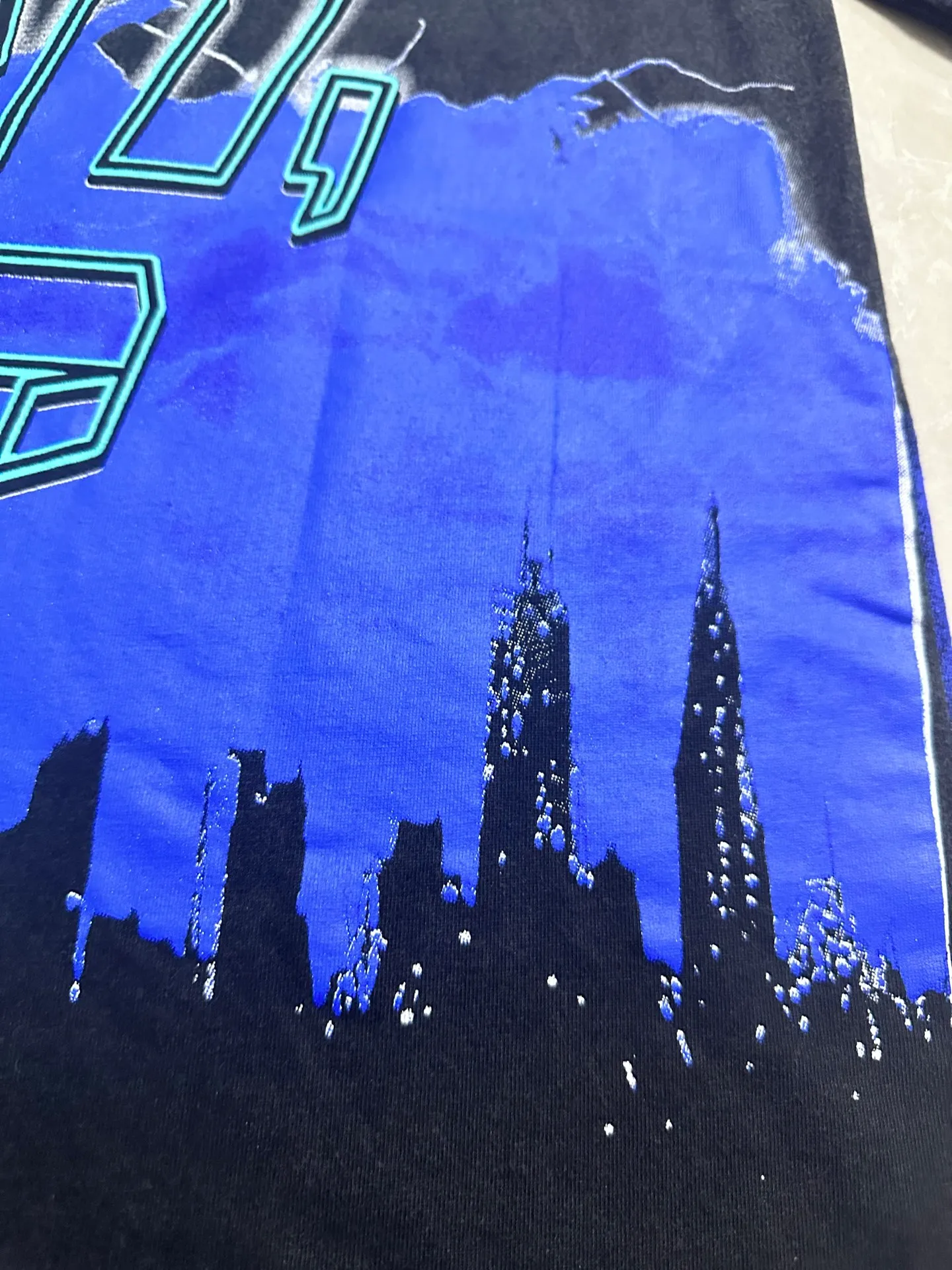 6301# Washed black-blue I P116 Real stock (American fashion niche) Godspeed cross-border American rock street washed retro style short-sleeved T (craft printing) Fabric (fabric): 32 counts combed double yarn 250 grams weight Size (size): S-M-L-XL Color (colour): Washed black-blue