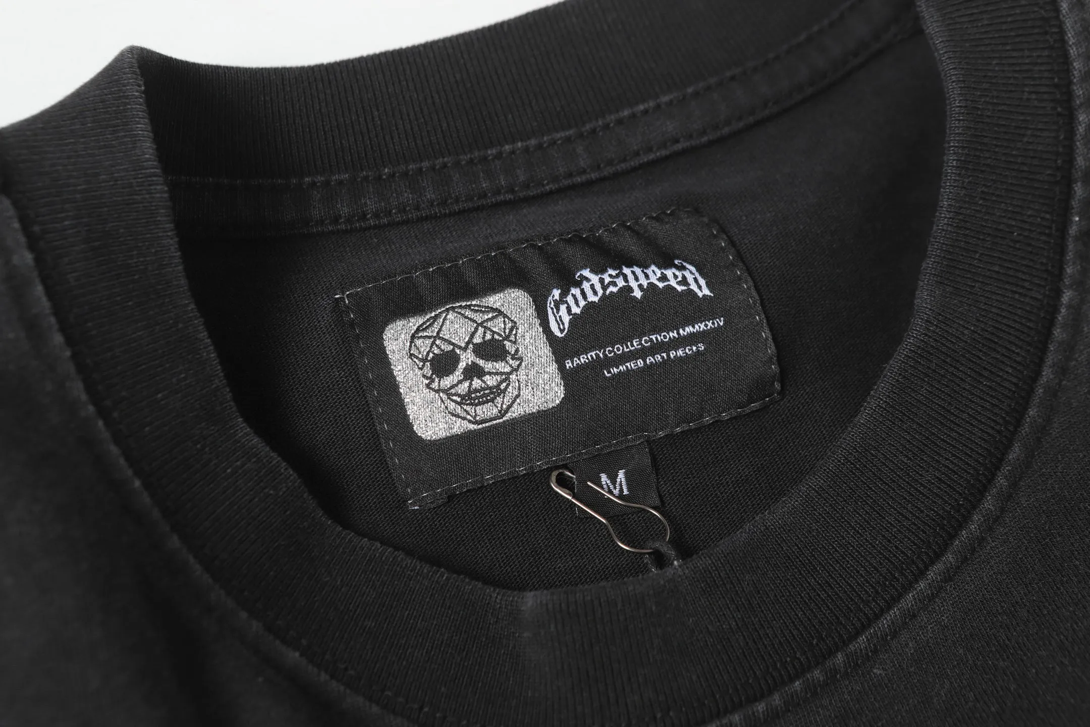 6140# washed black I P116 Godspeed cross-border American rock and roll street washed retro style short-sleeved T (craft printing) fabric (fabric): 32 count combed double yarn 250 grams weight code number (size): S-M-L-XL color (colour): washed black