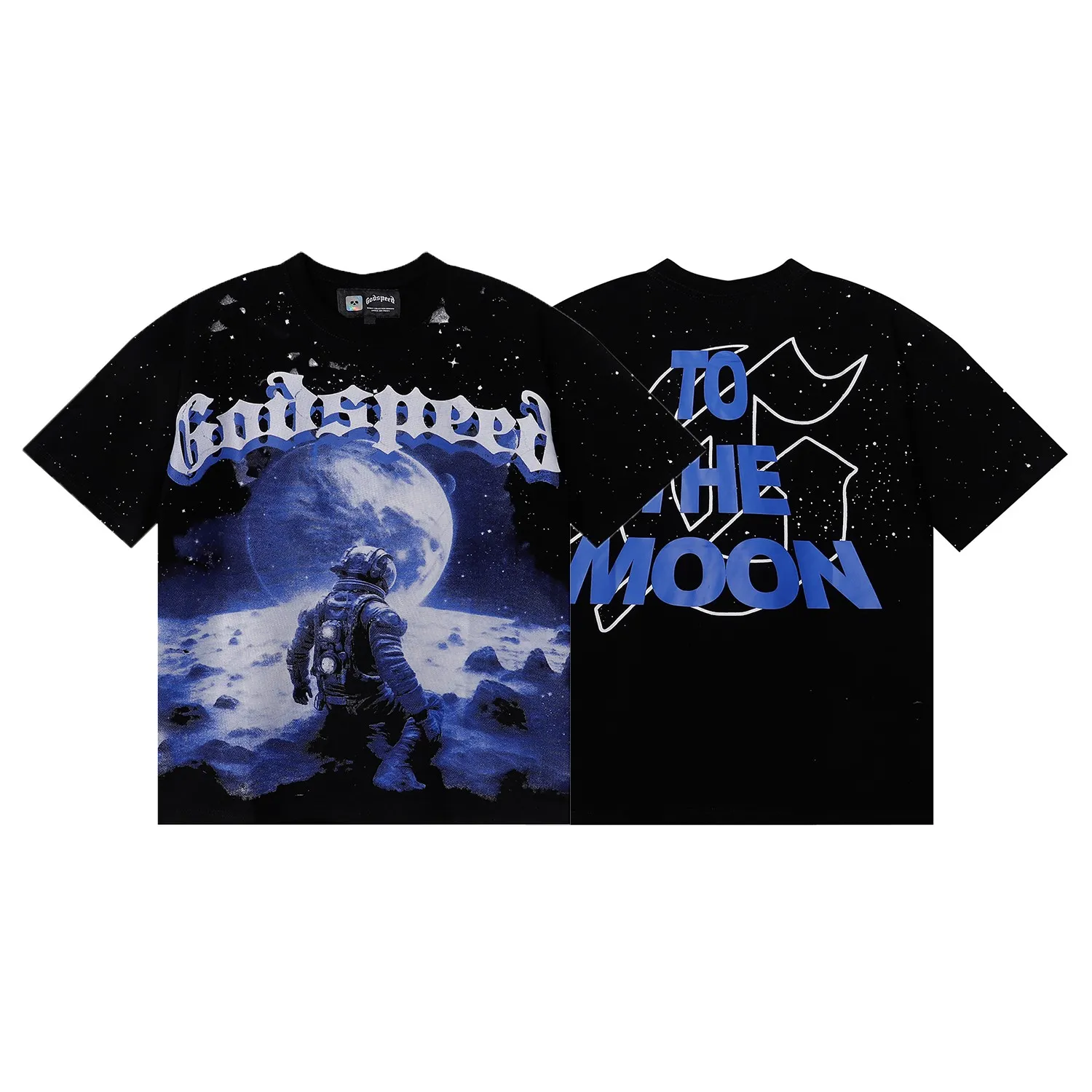 No. 7062, Mechao Godspeed space astronaut earth print high quality double yarn pure cotton short-sleeved T-shirt batch 110 Color: black; Size: S M L XL
