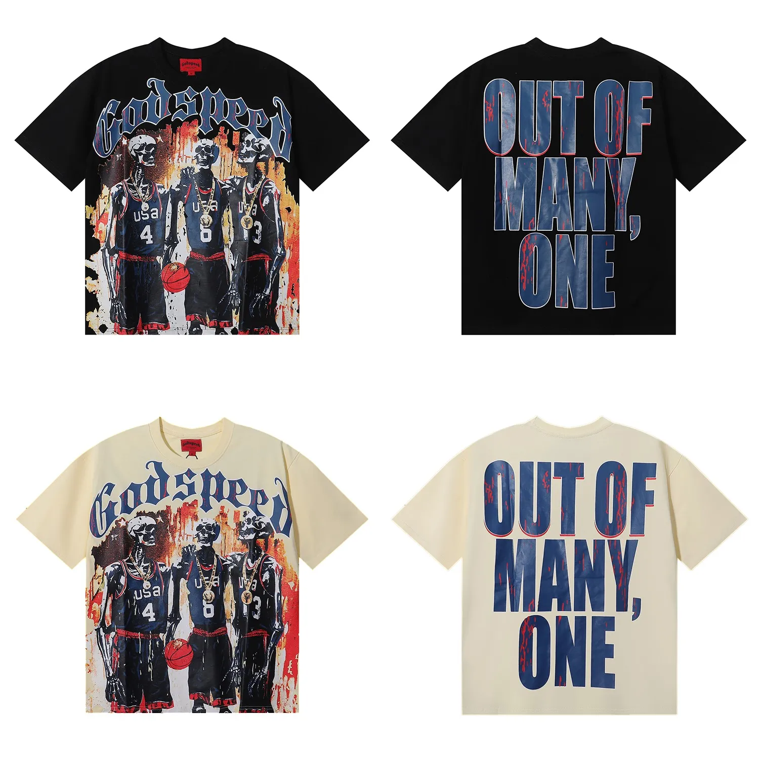 No. 7003, Mechao Godspeed Basketball Dream Team Trident printed high-quality double yarn pure cotton casual short-sleeved T-shirt batch 110 Color: black, apricot; Size: S M L XL
