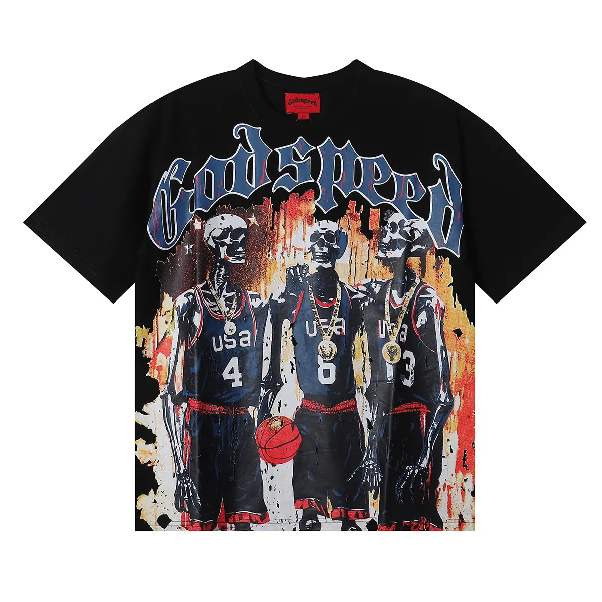 No. 7003, Mechao Godspeed Basketball Dream Team Trident printed high-quality double yarn pure cotton casual short-sleeved T-shirt batch 110 Color: black, apricot; Size: S M L XL