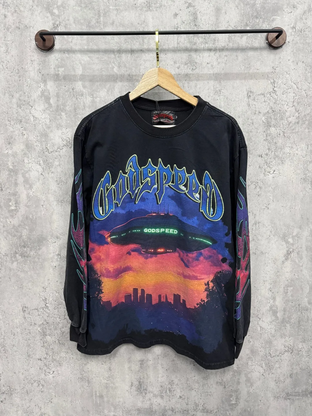 G53# GodSpeed ​​white ink direct spray washed long sleeve S-XL size black (washed) P156 apricot P146