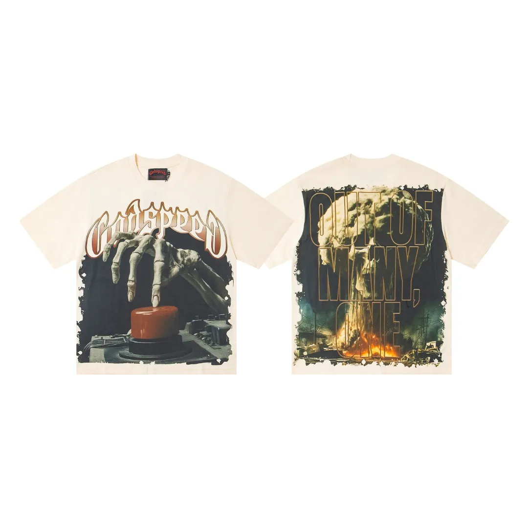 G27# GodSpeed ​​white ink direct spray washable short sleeves S-XL size apricot P106
