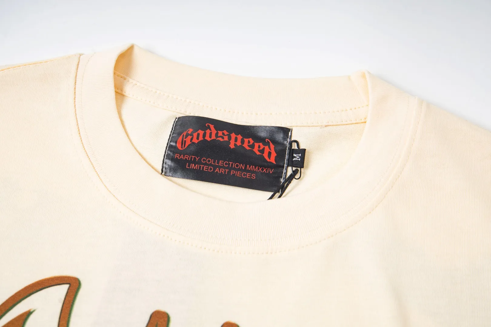 G27# GodSpeed ​​white ink direct spray washable short sleeves S-XL size apricot P106