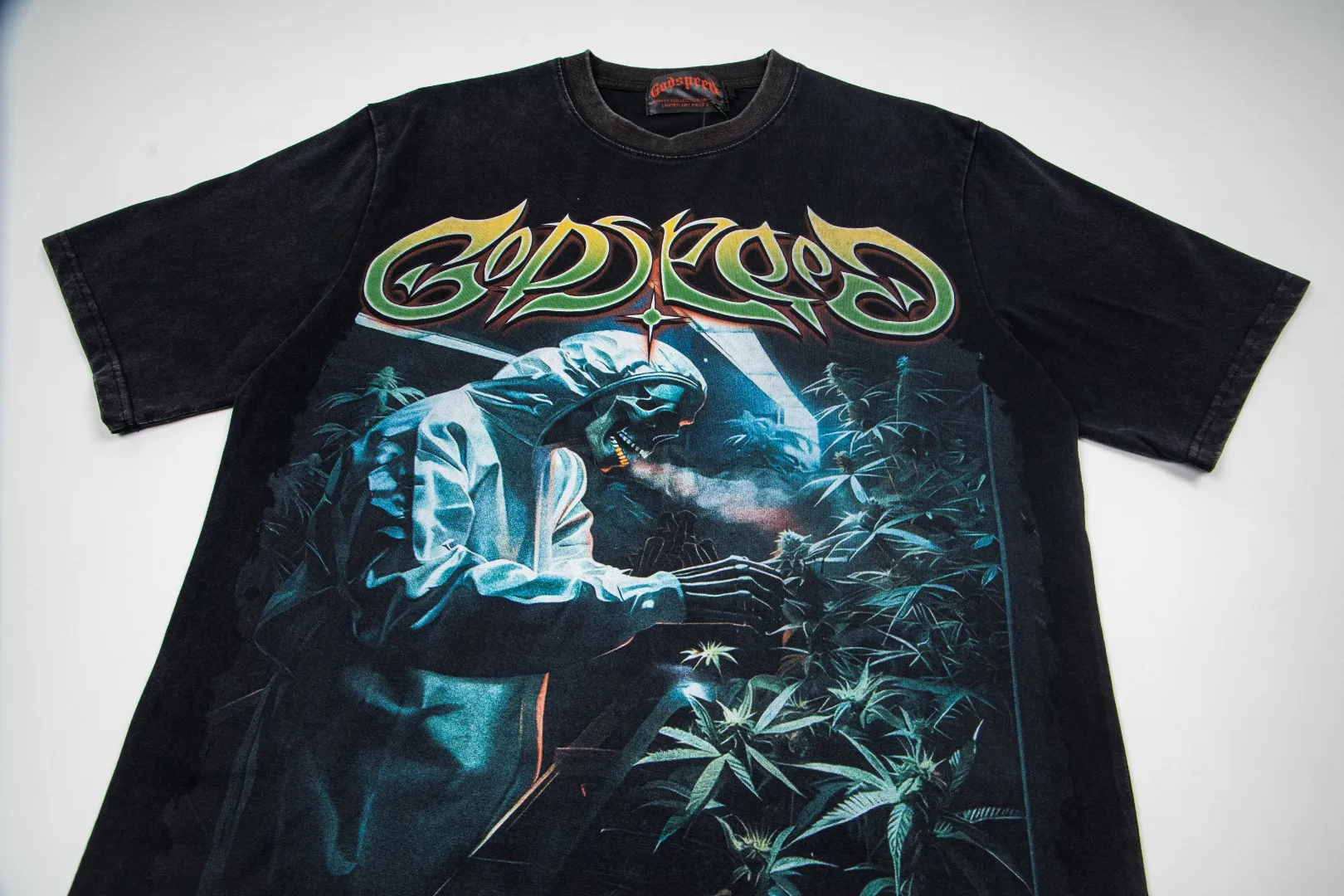 G63# GodSpeed ​​white ink direct-print short-sleeved S-XL size black (washed) P126 brown (washed) P126