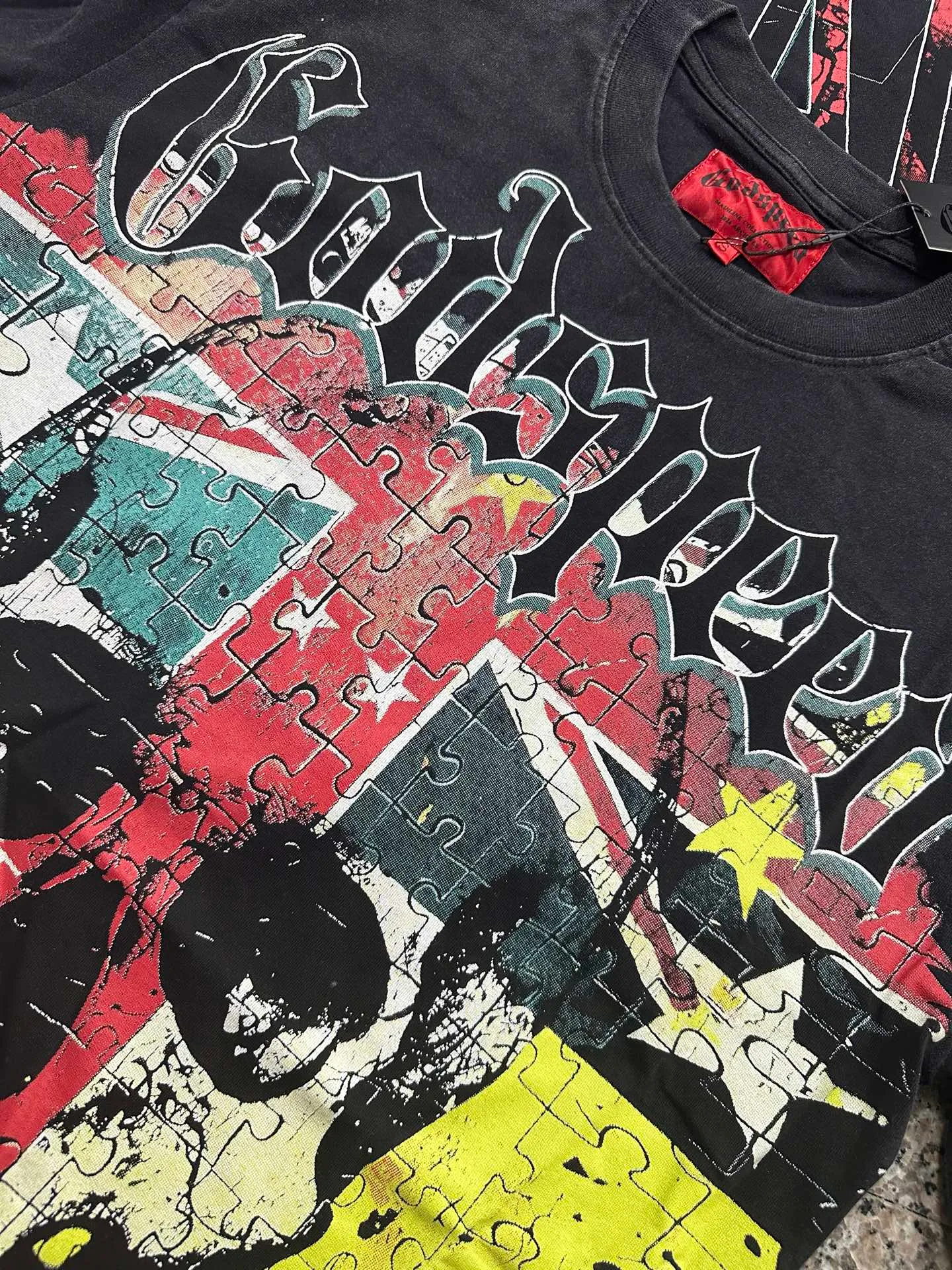 6136# Washed black I P116 Real stock (American fashion niche) Godspeed cross-border American rock and roll street washed retro style short-sleeved T (craft printing) Fabric (fabric): 32 counts combed double yarn 250 grams weight Size (size): S-M-L-XL Color (colour): Washed black