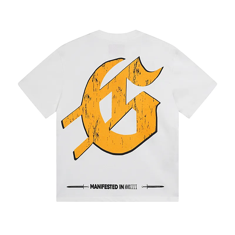 3015# P110 Real shot Godspeed American fashion rock street retro loose printed cotton short sleeves Fabric: 240g 32 count fine cotton double yarn pure cotton Color: off-white apricot Size: S M L XL