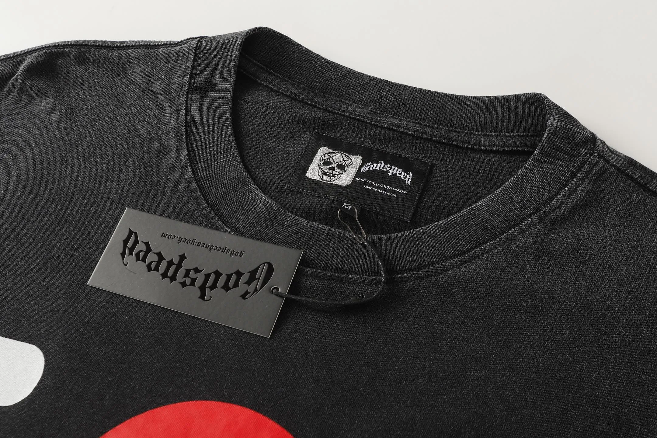 6082#washed black I P116 Godspeed cross-border American rock and roll street washed retro style short-sleeved T (craft printing) fabric (fabric): 32 count combed double yarn 250 grams weight code number (size): S-M-L-XL color (colour): washed black