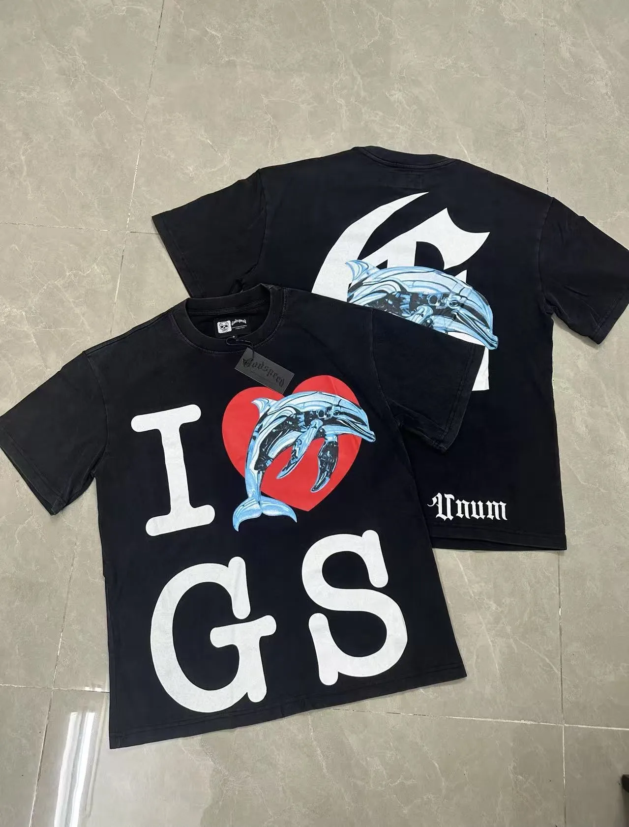 6082#washed black I P116 Godspeed cross-border American rock and roll street washed retro style short-sleeved T (craft printing) fabric (fabric): 32 count combed double yarn 250 grams weight code number (size): S-M-L-XL color (colour): washed black