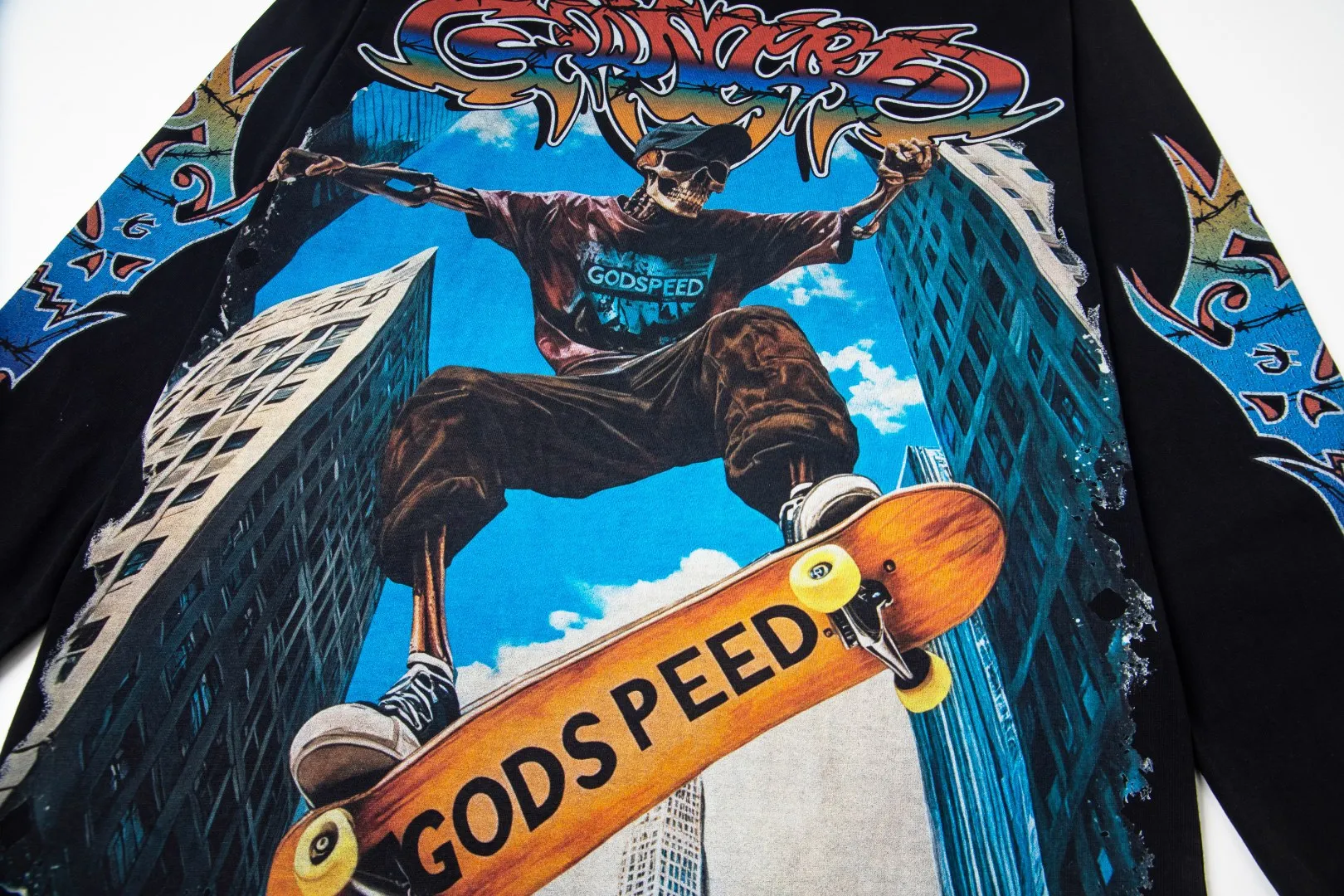 G47# GodSpeed ​​white ink direct spray washed long sleeve S-XL size black (washed) P156 apricot P146