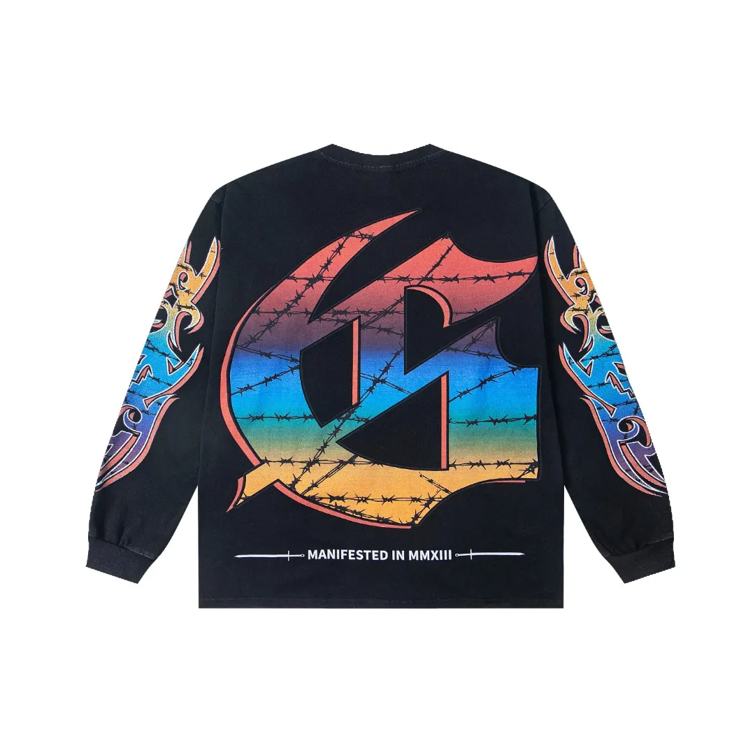G47# GodSpeed ​​white ink direct spray washed long sleeve S-XL size black (washed) P156 apricot P146