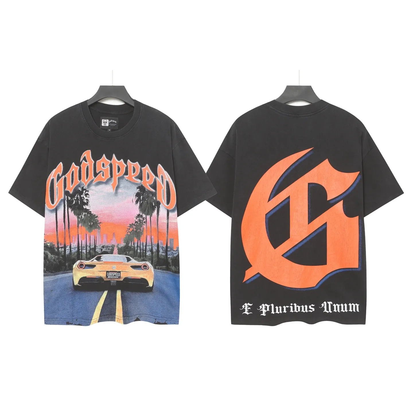 6089#washed black｜P116 Godspeed cross-border American rock and roll street washed retro style short-sleeved T (craft printing) fabric (fabric): 32 count combed double yarn 250g weight size (size): S-M-L-XL color (colour): washed black 👉 👉