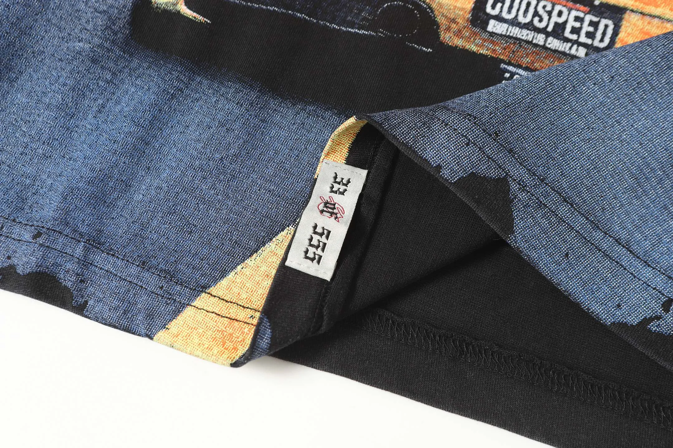 6089#washed black｜P116 Godspeed cross-border American rock and roll street washed retro style short-sleeved T (craft printing) fabric (fabric): 32 count combed double yarn 250g weight size (size): S-M-L-XL color (colour): washed black 👉 👉