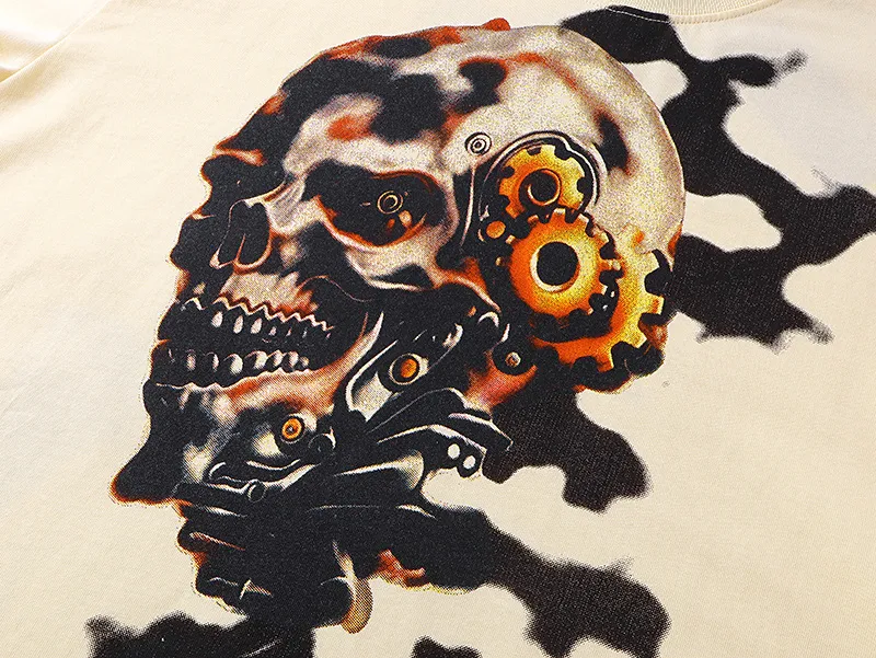 3132# P106 Real shot Godspeed American fashion rock street retro loose printed cotton short sleeves Fabric: 240g 32 count fine cotton double yarn pure cotton Color: apricot Size: S M L XL