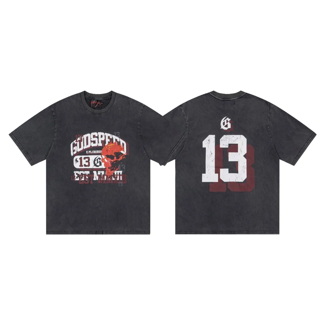 G69# GodSpeed ​​High Definition Printed Washed Short Sleeves S-XL Black P116 Dark Gray P116 Blue P116