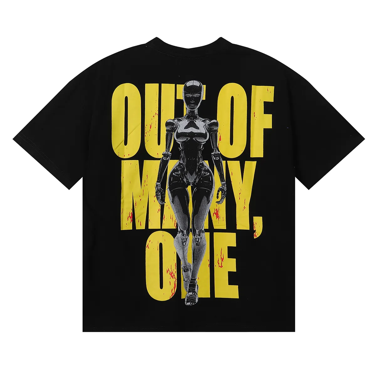 No. 7007, Meichao Godspeed technology robot printed high-quality double yarn pure cotton casual short-sleeved T-shirt batch 110 Color: black, apricot; Size: S M L XL