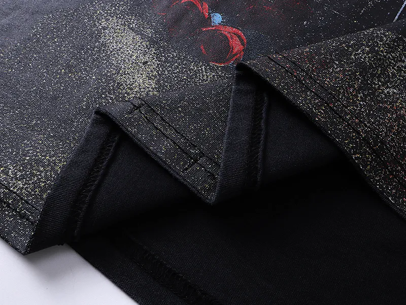 1011# P126 Washed Black Real Shot Godspeed American Fashion Rock Street Retro Washed Distressed Printed Cotton Short Sleeves Fabric: 250g 32 Count Fine Cotton Double Yarn Pure Cotton Color: Washed Black Size: S M L XL