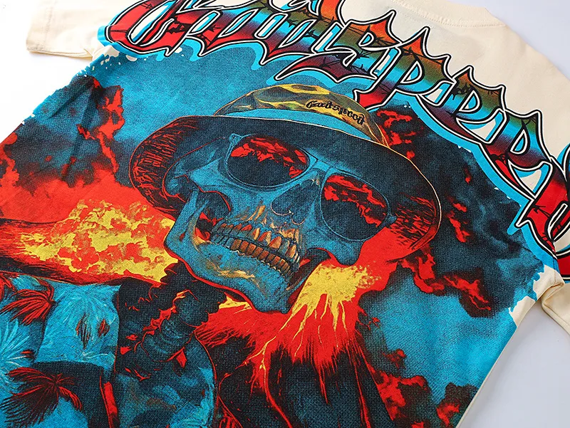 3138# P106 Real shot Godspeed American fashion rock street retro loose printed cotton short sleeves Fabric: 240g 32 count fine cotton double yarn pure cotton Color: apricot Size: S M L XL