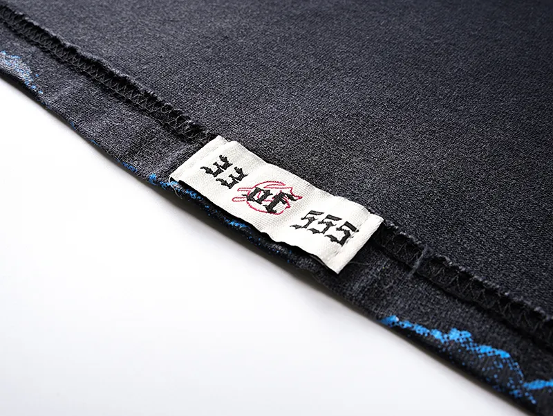 1085# P126 Washed Black Real Shot Godspeed American Fashion Rock Street Retro Washed Distressed Printed Pure Cotton Short Sleeves Fabric: 250g 32 Count Fine Cotton Double Yarn Pure Cotton Color: Washed Black Size: S M L XL