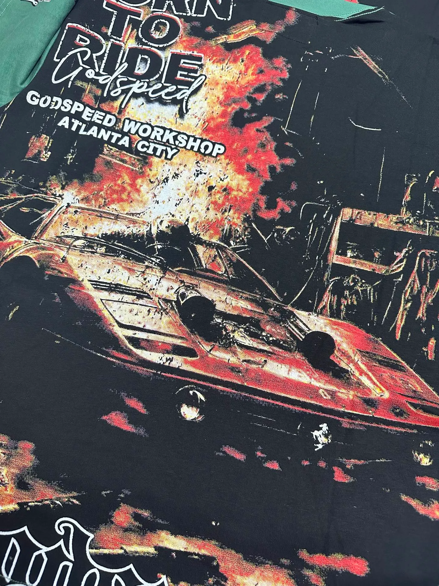 5316#pine cypress green I P104 Godspeed cross-border American rock and roll street washed retro style short-sleeved T (craft printing) fabric (fabric): 32 counts combed double yarn 240 grams weight code number (size): S-M-L-XL color (colour): pine cypress green
