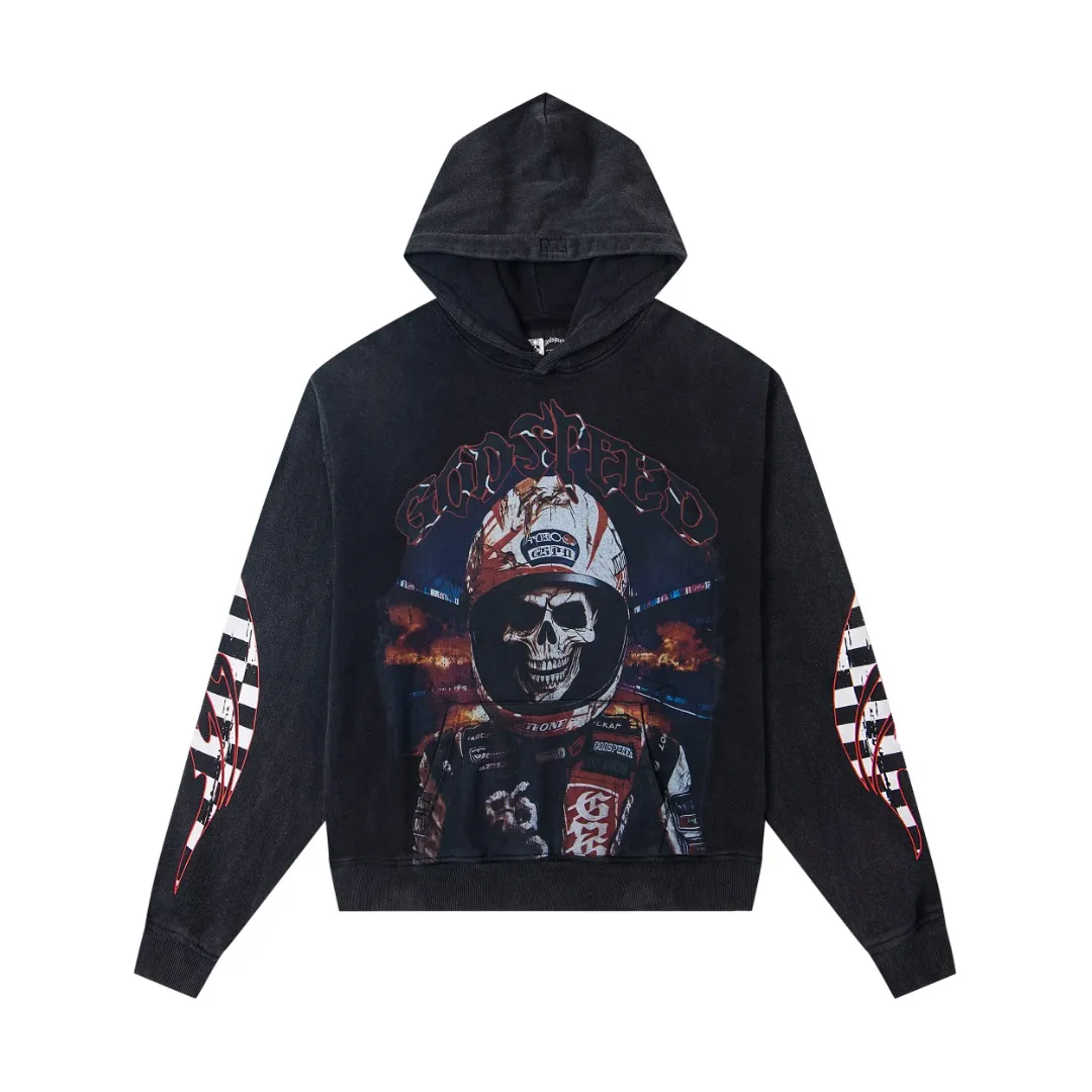 G07# GodSpeed ​​white ink direct spray sweatshirt S-XL washed black P236 apricot P226